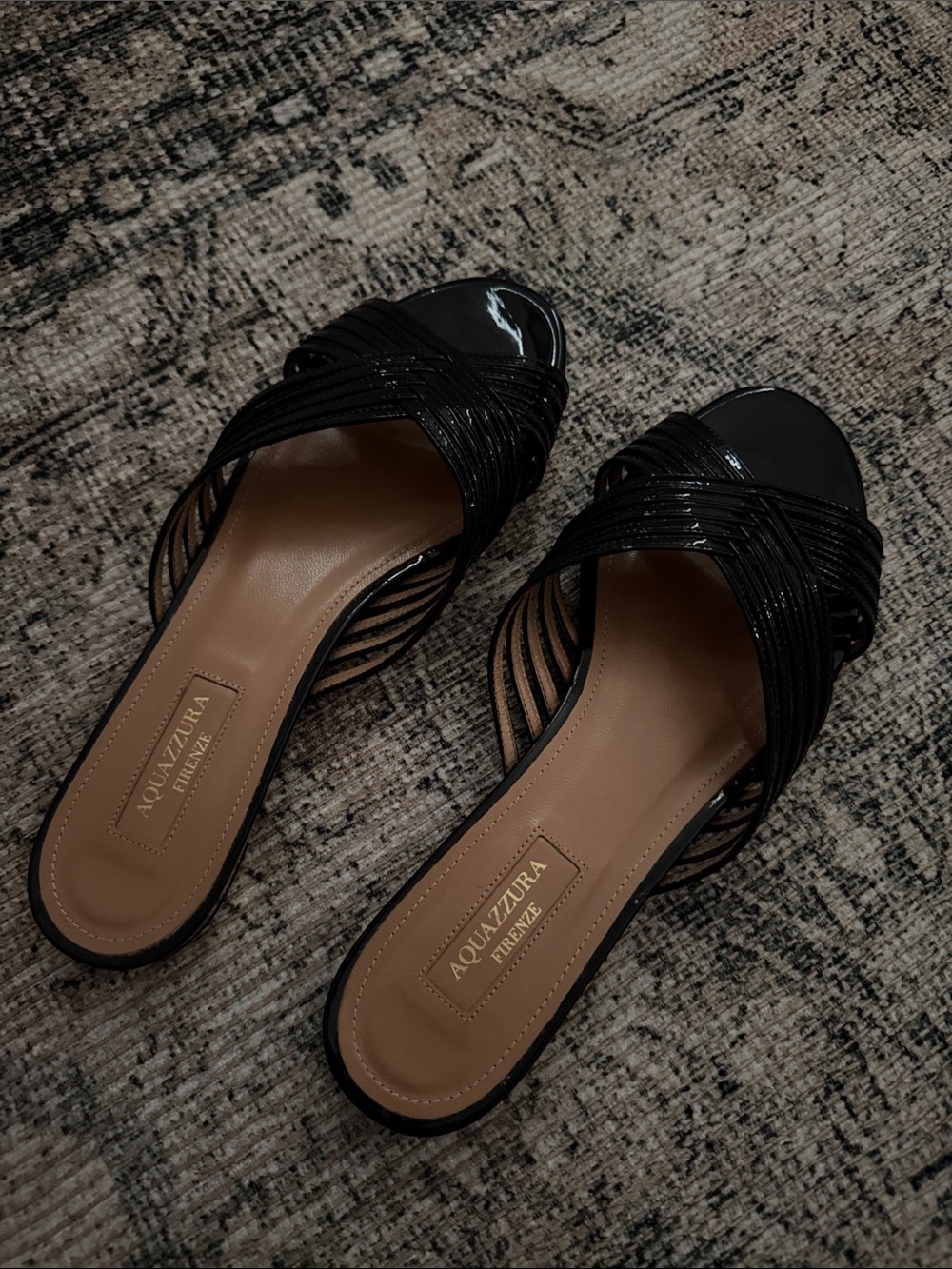 Aquazzura Black Strappy Slide Mules